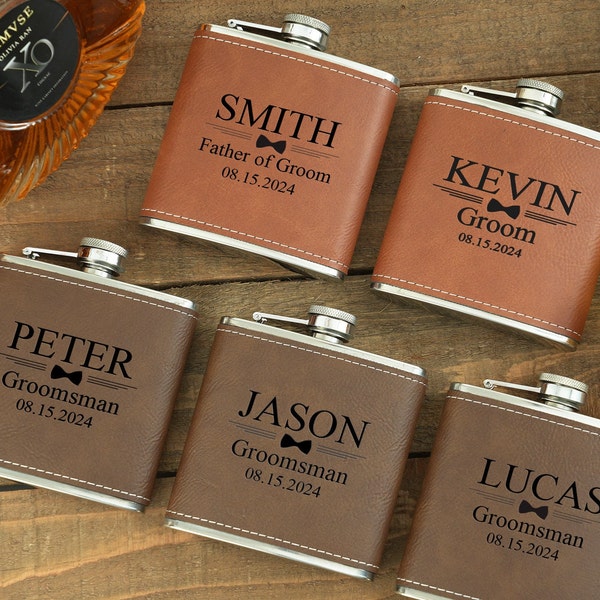 Personalized Groomsmen Flasks, Personalized Flask for Men, Engraved Flask for Groomsmen, Groomsmen Gifts, Best Man Gift, Black Hip Flask