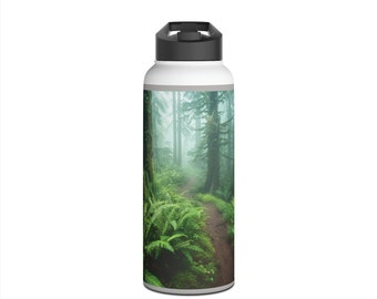 Stainless Steel Water Bottle Tumbler - Cool, Temperate Rainforest Hiking Trail