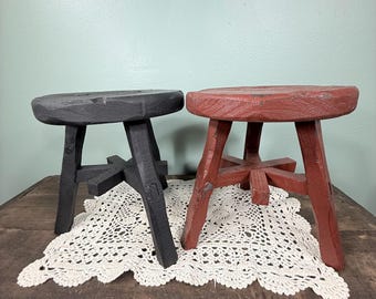 Primitive Vintage Stools, Asian Foot Stool, Triple Leg Stand, Foyer Display Stool, Handcrafted Wabi Sabi Decor, Minimalist Decor.