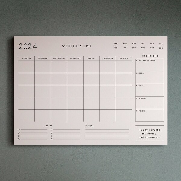 2024 Monthly Calendar Printable Minimalist Planner 2024 Download PDF Landscape Calendar Instant Download ︱ A4, A3 or any size upon request