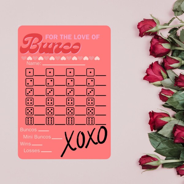 Heart Themed Bunco Score Card, 2 Per Page