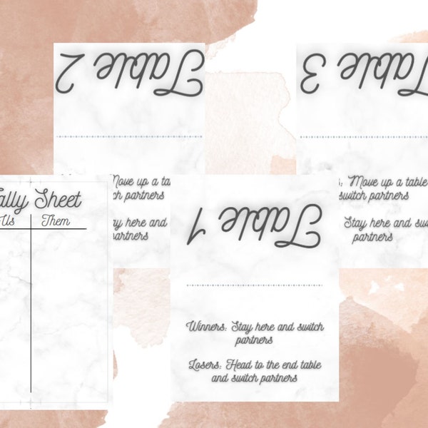 Bunco Tally Sheet and Table Numbers