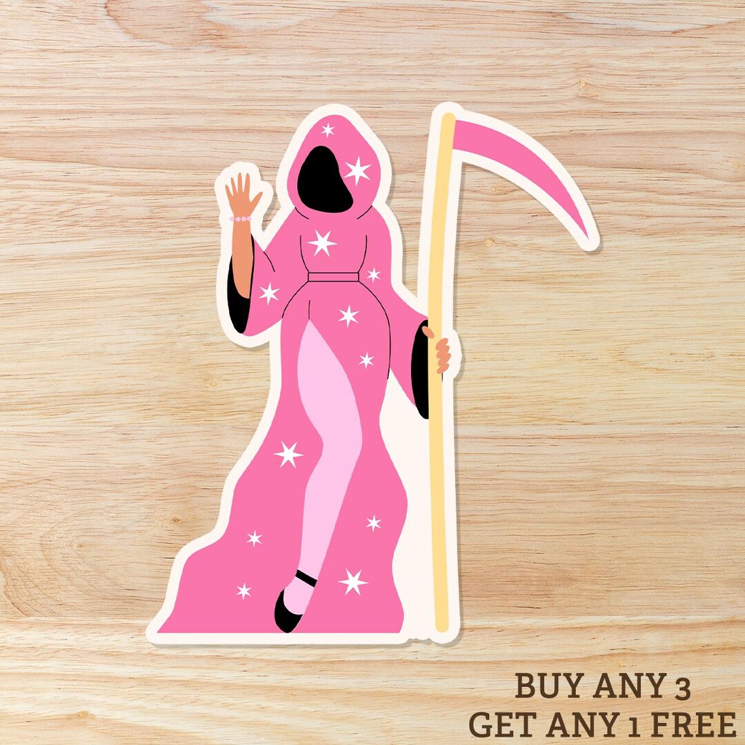 Pink Reapper Kawaii Pink Grim Reaper Sticker: Waterproof Vinyl Decal - Etsy