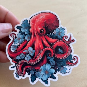 Tattoo style Red Octopus: Waterproof Vinyl Sticker