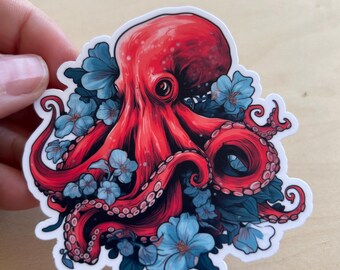 Rode octopus in tattoo-stijl: waterdichte vinylsticker