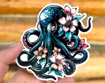 Donkere bloemenoctopus: waterdichte vinylsticker
