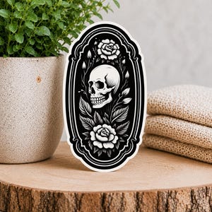 Floral Skull Sticker - Waterproof Vinyl Sticker image 1