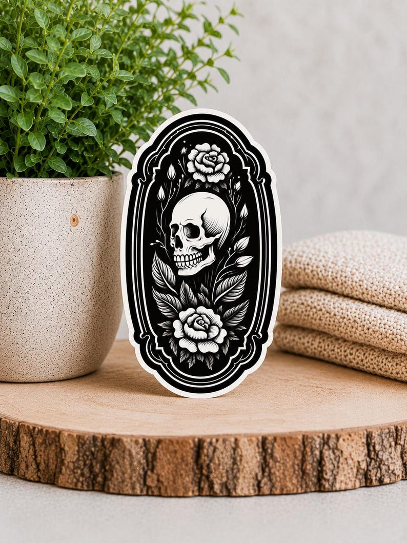 Floral Skull Sticker - Waterproof Vinyl Sticker image 1