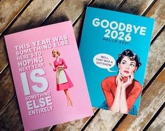 Funny Retro New Year Cards – 1950s Housewife Holiday Cards with Sarcastic Humor