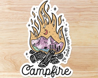 Das Leben ist besser am Lagerfeuer: Wasserfester Vinyl-Aufkleber