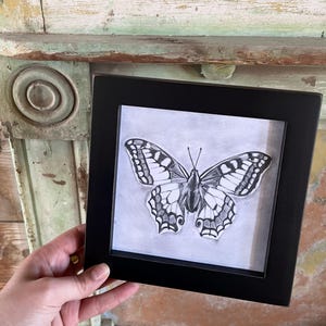 Schmetterling Bleistiftzeichnung - Galerierahmen, Wandkunst, Natur, Sternzeichen, Boho, botanischer Druck, motivierende Wanddekoration, Dark Academia