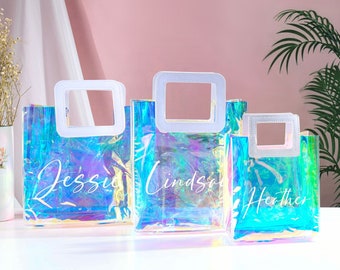 Personalized Clear Gift Bags, Custom Clear Gift Bags, Bachelorette Party Tote Bags, Holographic Bags, Thank You Gift Bags, Birthday Tote Bag