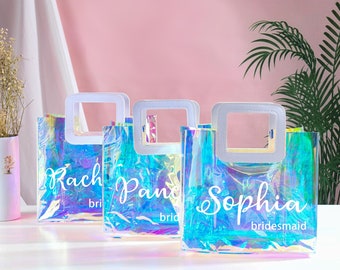 Personalized Clear Gift Bags, Custom Clear Gift Bags, Bachelorette Party Tote Bags, Holographic Bags, Thank You Gift Bags, Birthday Tote Bag