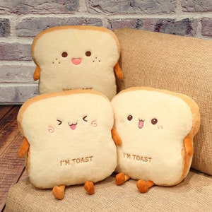 Cute toast shaped plush pillow, Bread slice cushion home decor, Soft toast bread plushie, Toast pillow for kids room, nursery pillow