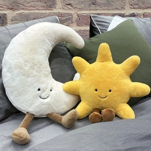 Moon and Sun Nursery Pillow, Celestial Plushie Pillow, Sun and Moon Baby Decor, Boho Moon Pillow, Sun and Moon Pillow. kids pillow