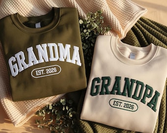 Embroidered Grandma Sweatshirt, Custom Grandpa Est, Pregnancy Announcement