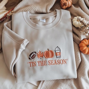 Embroidered Pumpkin Spice Latte Shirt, Tis The Season Shirt, Embroidered Fall Shirt, Touchdown Fall Sweatshirt, Embroidered Halloween Tee