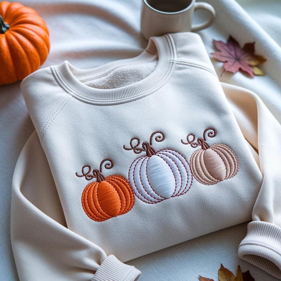 Embroidered Pumpkin Sweatshirt, Fall Autumn Shirt