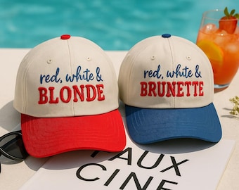 Casquette brodée rouge blanc et blonde, casquette trucker patriotique