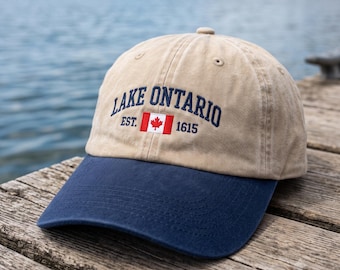 Haftowany kapelusz z motywem jeziora Ontario, minimalistyczna czapka pamiątkowa z Nowego Jorku, sprany kapelusz z motywem jeziora Ontario Great Lakes, prezent z okazji Canadian Pride