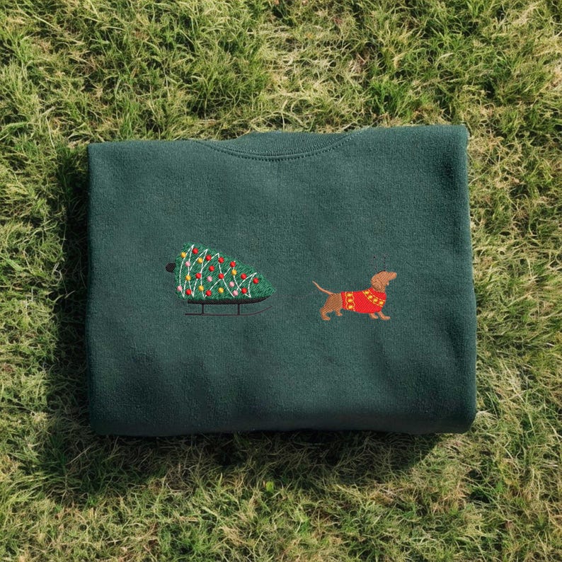 Dachshund Christmas Embroidered Sweatshirt, Dachshund Christmas Shirt