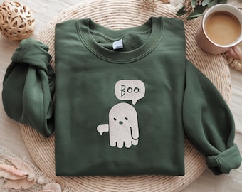 Embroidered Ghost Boo Halloween T-Shirt - Spooky Season Shirt