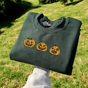 Embroidered Pumpkin Halloween Sweatshirt - Pumpkin T-Shirt - Simple Fall Pumpkin Crewneck T-Shirt - Minimal Fall Hoodie