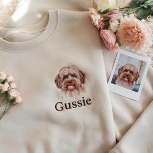 Custom Pet Portrait Embroidered Sweatshirt, Personalized Dog or Cat Sweater with Name, Pet Lover Gift, Memorial Embroidery Pullover