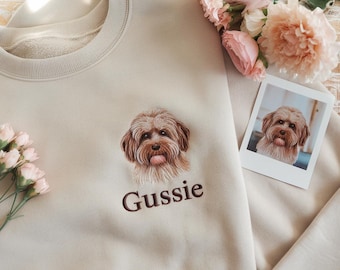 Custom Pet Portrait Embroidered Sweatshirt, Personalized Dog Cat Memorial Sweater