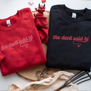 Sudadera con capucha estilo vintage con bordado 'The Devil Said Hi'