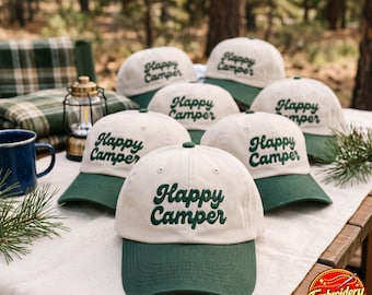 Embroidered Trucker Hat, Group Trip Hat,Camper Vacation Caps, Happy Camper Hat, Bachelorette Party Hat
