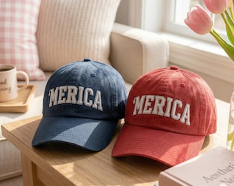Merica Washed Cotton Trucker Hat, Adjustable Patriotic Cap