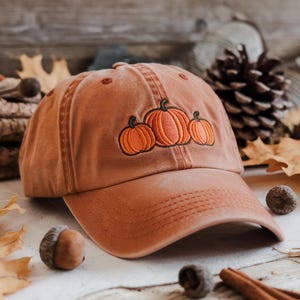 Pumpkin Embroidered Washed Hat – Halloween Wash Cap, Baseball Cap, Spooky Cute Fall Hat, Funny Halloween Gift Idea