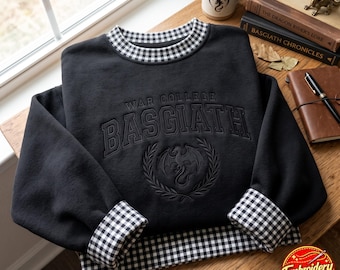 Bluza z haftowanym golfem w kratkę Basgiath War College, koszula z motywem zniszczonego smoka
