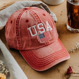 Embroidered USA Baseball Cap, Womens USA Embroidery Baseball Cap, USA Hat, America Cap, 4th of July Hat, Patriotic Baseball Cap,Gift For Her
