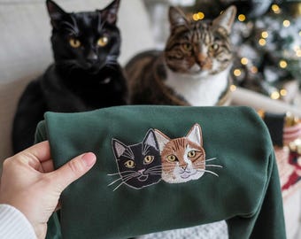 Custom Embroidered Pet Portrait Sweatshirt, Personalized Cat or Dog Gift