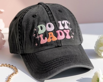 "Do It Lady" Women's Trucker Cap - Adjustable Mesh Back Hat, Pink & White, Breathable For Outdoor & Casual Wear