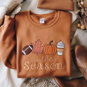 Embroidered Pumpkin Spice Latte Shirt, Tis The Season Shirt, Embroidered Fall Shirt, Touchdown Fall Sweatshirt, Embroidered Halloween Tee