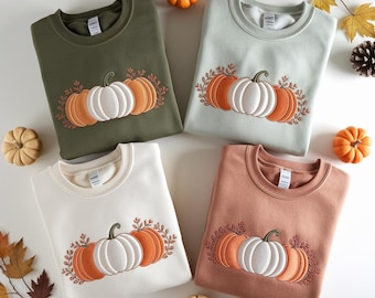 Embroidered Pumpkin Sweatshirt, Cozy Fall Apparel