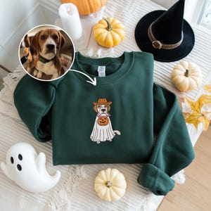 Embroidered Halloween Custom Dog Cowboy From Your Photo Sweatshirt Crewneck Halloween Dog Shirt Ghost Dog Halloween Hoodie Sweater SpookyDog
