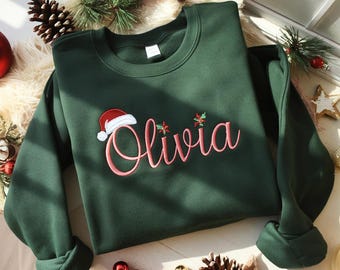 Embroidered Personalized Christmas Sweatshirt, Custom Name Crewneck Sweater