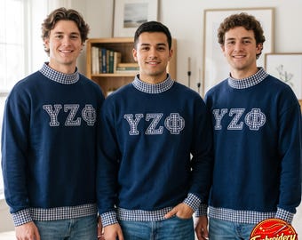 Bluza z aplikacją z greckimi literami i haftem w kratkę gingham, okrągły dekolt z aplikacją stowarzyszenia studenckiego, haftowane imię i nazwisko, prezent dla studenta