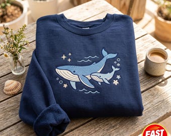Embroidered Blue Dolphin SweatShirt, Cool Dolphin Tee, Ocean Shirt, Trendy Shirt, Ocean Animal Shirt, Comfort Colors Tee, Casual Wear TShirt