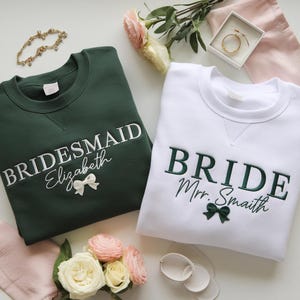 Embroidered Custom Bride Bridesmaid Sweatshirt, Bridal Party Gift, Wedding Day Getting Ready, Trendy Bachelorette Merch, Group Matching Tee