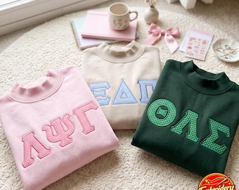 Greek Letter Embroidered Mock Neck Sweatshirt, Sorority Polka Dots Applique Crewneck, Custom College Pullover