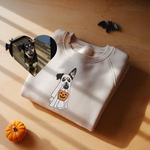 Embroidered Halloween Custom Dog From Your Photo Sweatshirt Crewneck Halloween Dog Shirt Ghost Dog Halloween Hoodie Sweater Spooky Dog