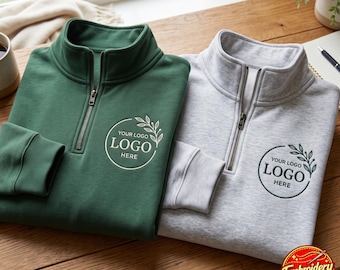 Custom Embroidered Quarter Zip Sweatshirt, Business Logo Apparel, Personalized Brand Shirt