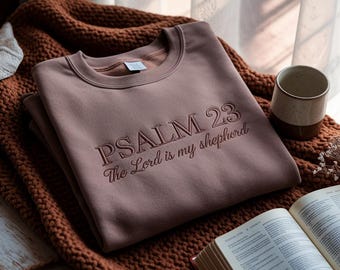 Embroidered Psalm 23 Sweatshirt: Christian Bible Verse, Retro Fall Faith