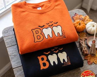 Embroidered Spooky Halloween Dentist Sweatshirt, Dental Assistant Tee