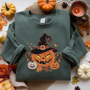 Embroidered Pumpkin Sweatshirt- Pumpkin Scary Pullover - Simple Fall Pumpkin Crewneck - Halloween Sweatshirt - Thanksgiving - Witch Gifts